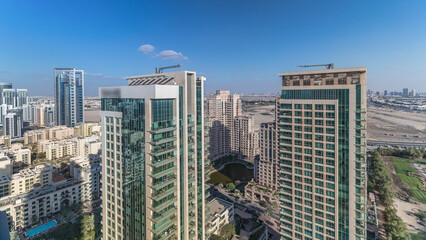 Obraz premium Greens district aerial view from top timelapse.