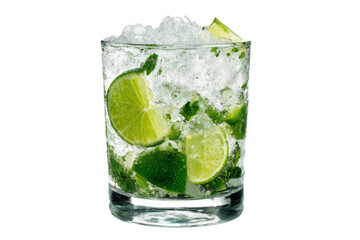 A glass of limeade with lime wedges in it