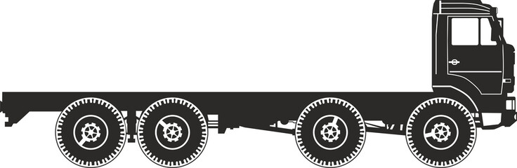 Silhouette of a heavy all-terrain truck with a straight flatbed deck.