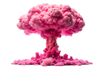  pink explosion in the shape of a mushroom cloud isolated on white background PNG, AI GENERATED