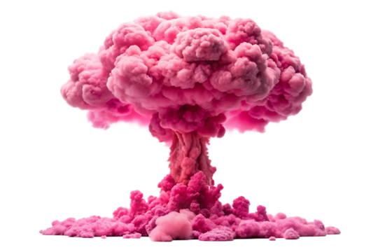  pink explosion in the shape of a mushroom cloud isolated on white background PNG, AI GENERATED