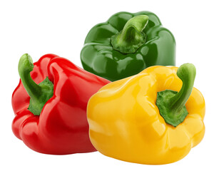 sweet Pepper, red, green, yellow paprika, isolated on white background, full depth of field