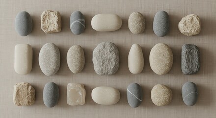 Arrangement of Natural Stones on Soft Textured Surface for Decoration