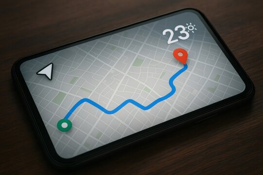 Navigation app displaying route and destination on smartphone screen, useful for travel and location services