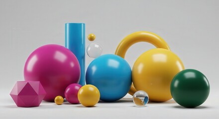 Colorful Geometric Shapes and Objects on a Neutral Background