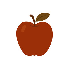 Red apple with brown stem and leaf. Healthy eating and autumn harvest concept