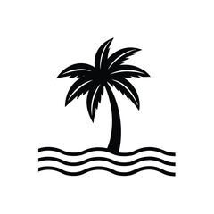 Palm tree and waves silhouette