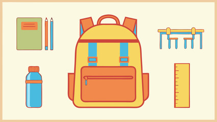 Back-to-school item set in flat style with supplies