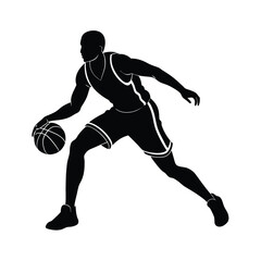 Dynamic basketball player dribbling ball silhouette