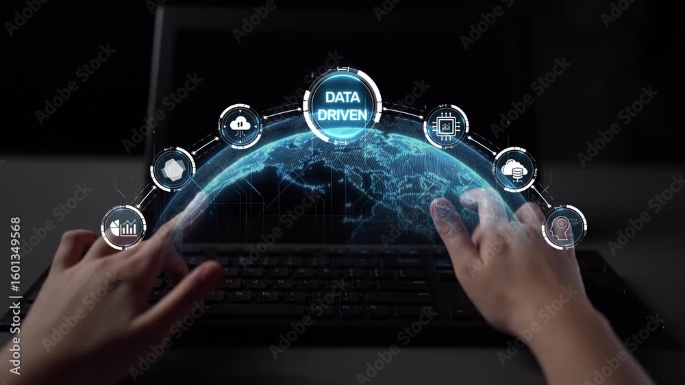 Poster data-driven decision-making empowers business through analytics, datum collection, and ai systems. d