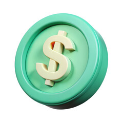 Obraz premium 3d rendered teal coin with dollar symbol isolated on transparent background