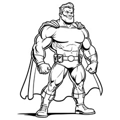 Fototapeta premium Muscular adult superhero standing proud with clenched fists and strong posture