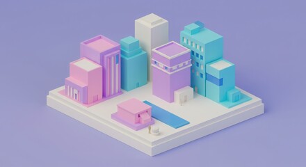 Fototapeta premium Abstract 3D Cityscape Model with Colorful Buildings and Structures