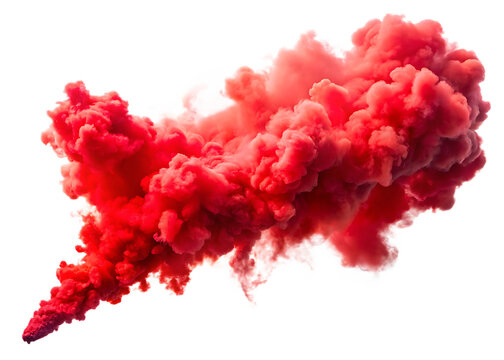  red smoke bomb emitting vivid color isolated on white background PNG, AI GENERATED