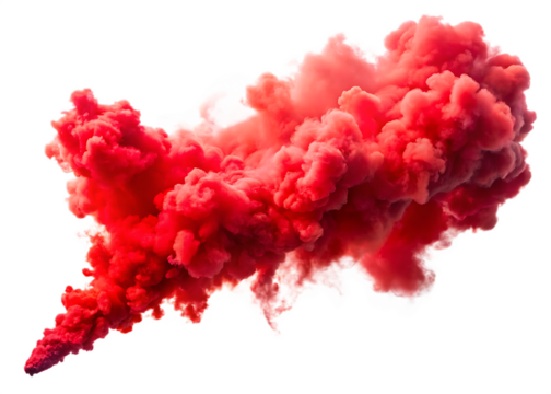   red smoke bomb emitting vivid color isolated on white background PNG, AI GENERATED