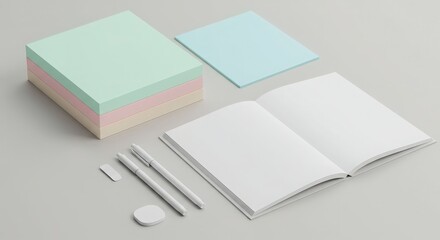 Minimalist Workspace with Stationery and Notebooks on Table