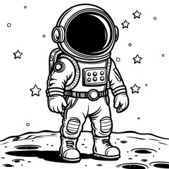 Round Helmet Astronaut Standing Alone on Moon with Star Sky