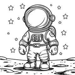 Cute Astronaut Standing on the Moon with Starry Background