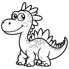 Cute Smiling Cartoon Dinosaur Line Art for Kids Coloring Pages