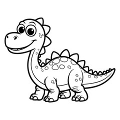 Happy Long Neck Dinosaur Cartoon for Children to Color