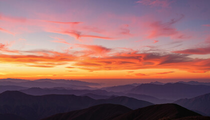 Fototapeta premium Captivating sunset over mountain range from high-altitude viewpoint, nature's beauty