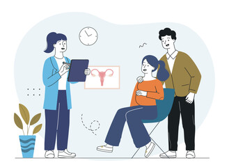 Pregnant woman visiting gynecologist clinic. Vector illustration