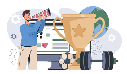 Champion athlete with trophy concept. Vector illustration