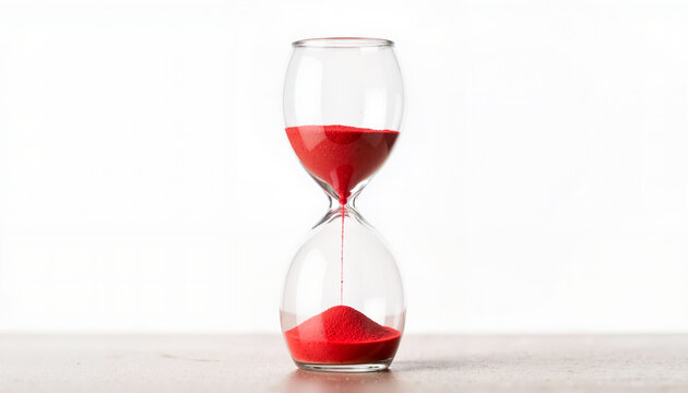 Large hourglass with red sand emphasizing urgency against time, mortality