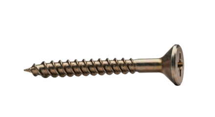 Brass self-drilling screw on a light background with copy space