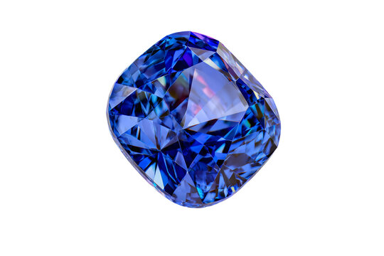 A blue gemstone sits on a white background