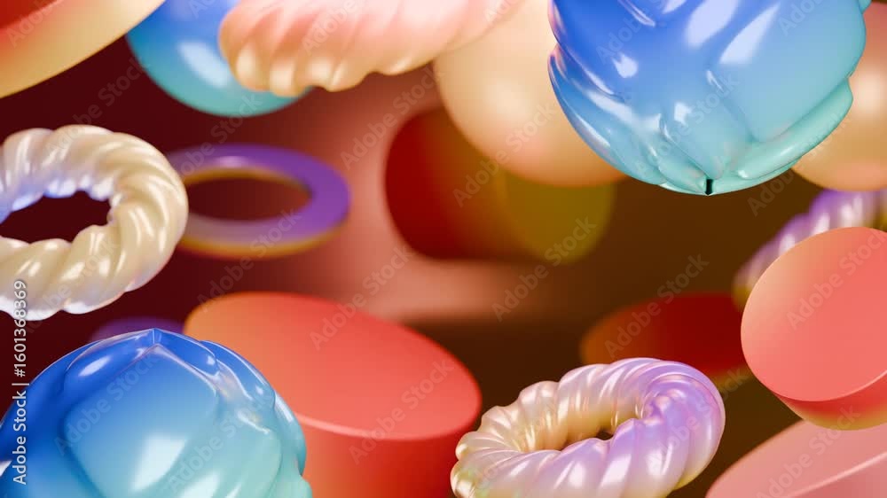 Wall mural abstract 3d pastelcolored abstract 3d shapes. abstract video loop - seamless 3d motion animation bac