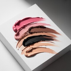 Makeup Swatches on Display: A captivating close-up captures a display of makeup swatches, meticulously arranged in a visually appealing composition, with a gentle gradient, perfect for makeup artists.