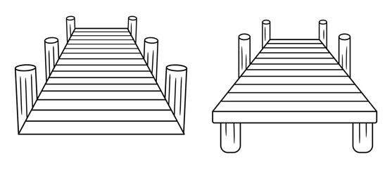 Wooden Dock Pier Clipart Outline Illustrations From Angles Away and Towards Water