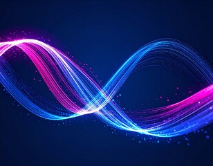 An abstract infinity symbol formed by glowing blue and pink light streaks on a dark blue background