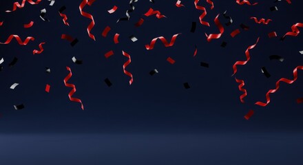 Colorful confetti falling in copy space on dark background  