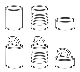 Blank Tin or Aluminum Can Outline Clipart Illustrations, with Open and Closed as well as Tall and Short Variations