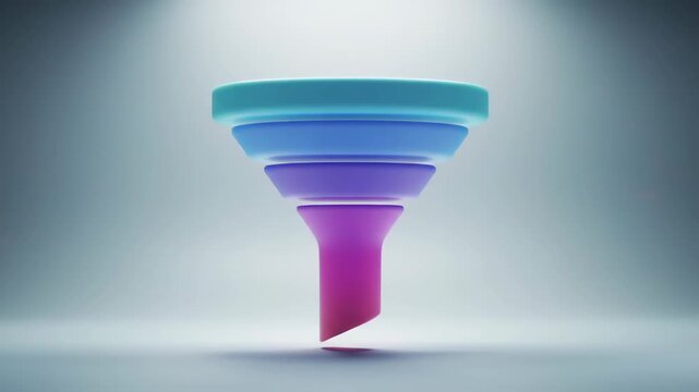 Vibrant multi-colored marketing funnel representing the stages of a sales process, lead generation, and data conversion on a clean background.