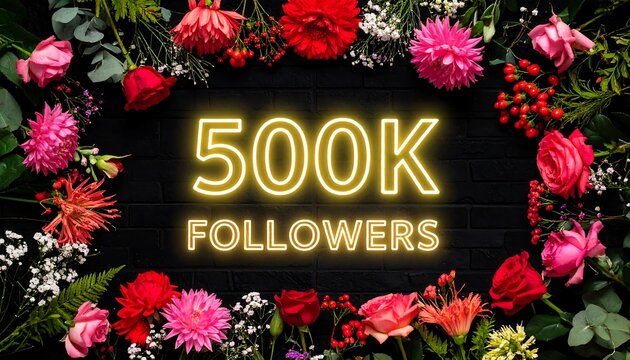 Floral frame surrounds a neon number announcement