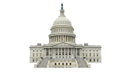 The iconic United States Capitol Building, white marble, grand neoclassical architecture, majestic dome with Statue of Freedom, precise details, against a seamless transparent background with bright