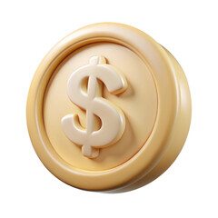 Gold coin with dollar symbol isolated on transparent background