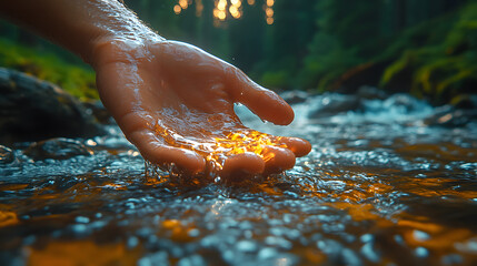 Hand Touching Water in River