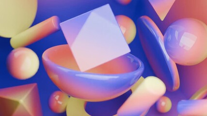 Abstract 3D Pastel spheres cones and cylinders float in this abstract artwork. Gradient abstract 3D seamless loop - motion background for creative video project. - Powered by Adobe
