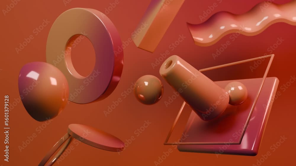 Wall mural abstract 3d floating orange geometric shapes are in this 3d render. gradient abstract 3d seamless lo