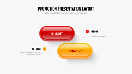Advertising Insight 2 Step Diagram Frame Design. Enterprise Innovation Two Element Infographic Slide Layout. Marketing Forecast Slideshow Template Vector Illustration.