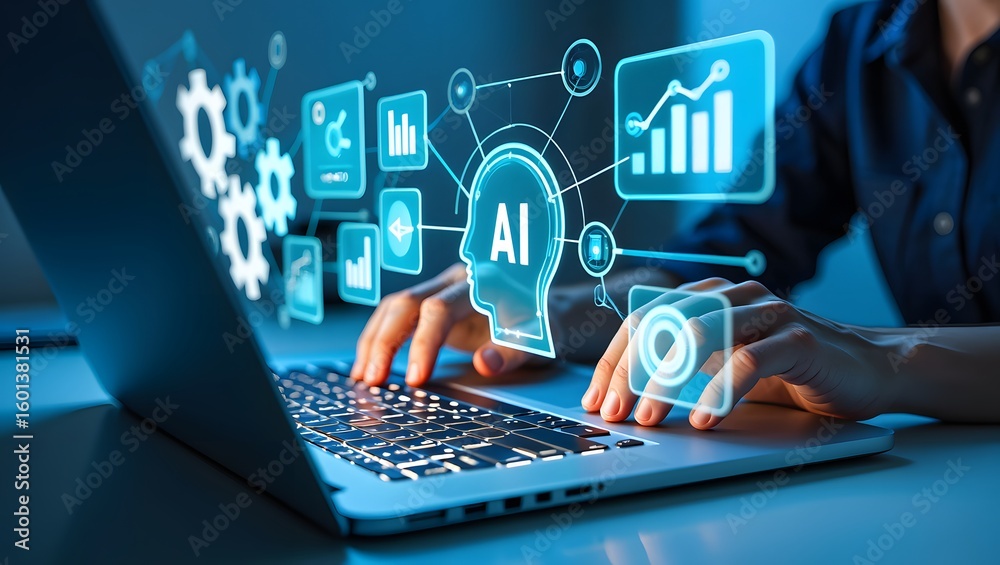 Poster ai agent and intelligent automation ia technology. business process automation bpa system. businessm