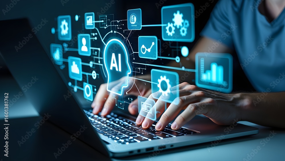 Poster ai agent and intelligent automation ia technology. business process automation bpa system. businessm