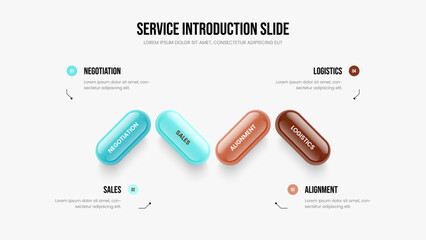 Investor Forecast Presentation Design Vector Illustration. Creative Visualization 4 Step Diagram Slideshow Template. Project Performance Four Option Infographic Frame Layout.