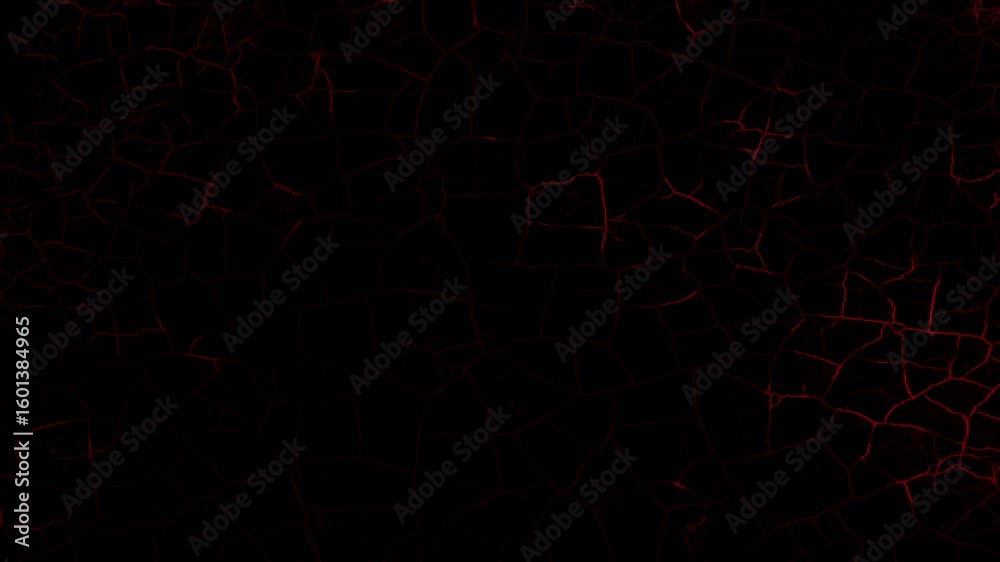 Wall mural red intense glowing cracks in black surface 4k loop features a black surface filled with cracks with
