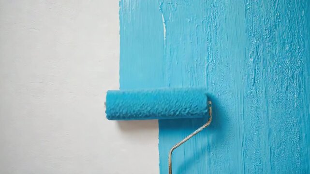 Painting Wall with Bright Blue Roller &mdash; DIY Home Decor Process