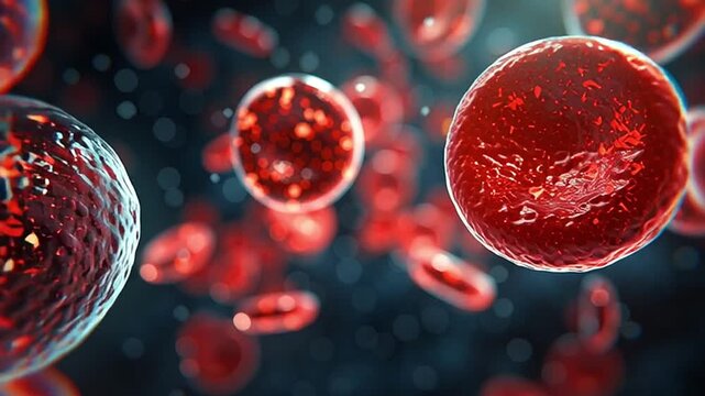 Red blood cells are featured against a dark background
